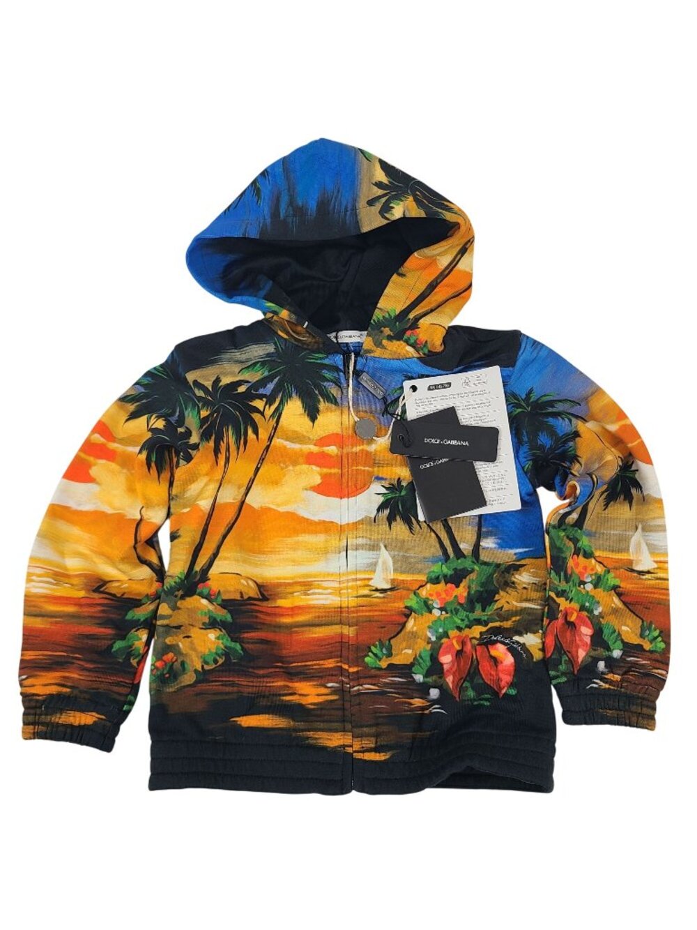 NEW Dolce & Gabbana Kids Sunset Beach Print Hoodie Sz 24M Multicolor